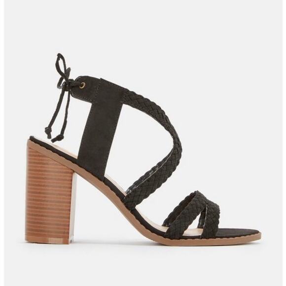 JustFab Brenda Braided Strappy Open-Toe Gladiator Block Heel Sandal Black 7.5 - Picture 3 of 6